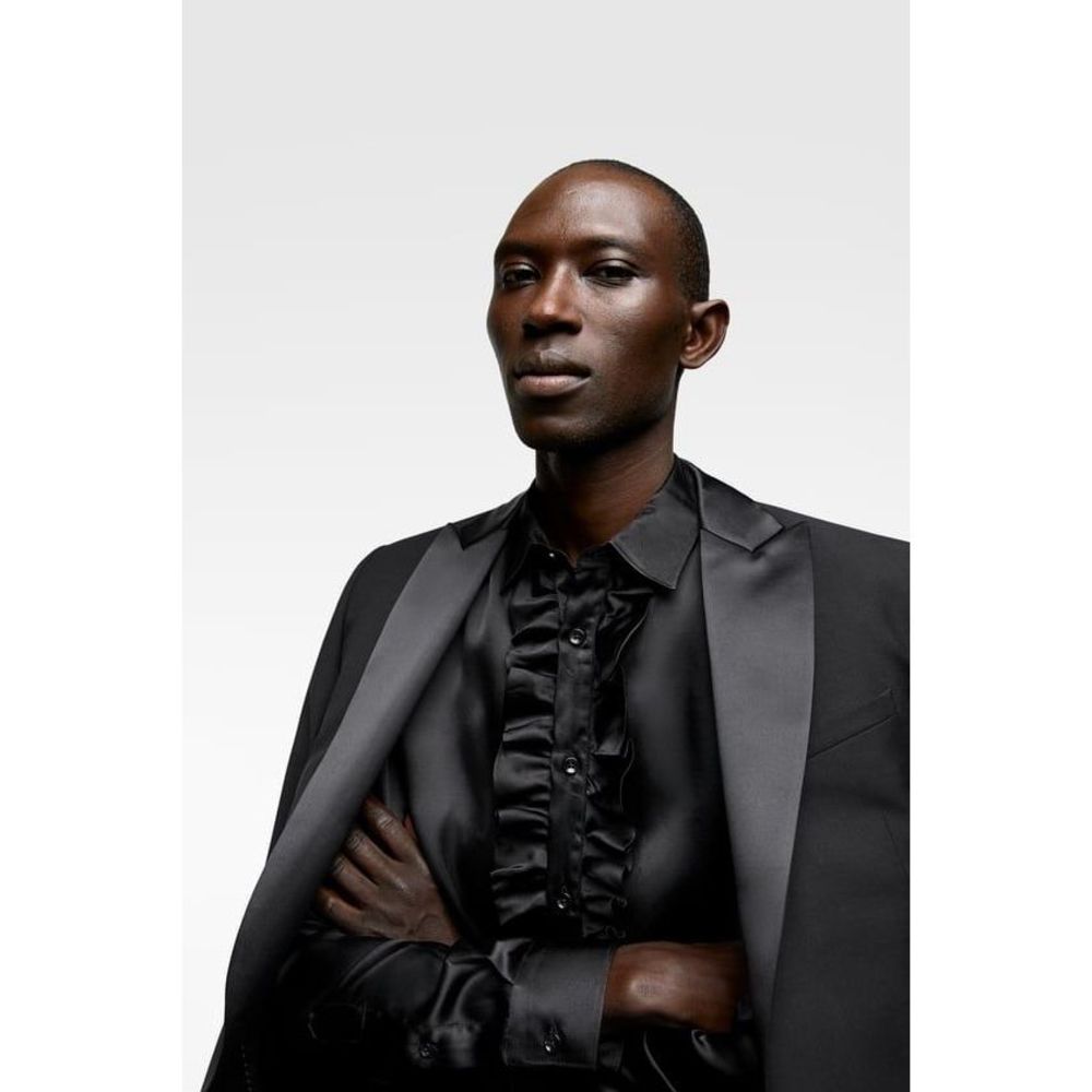 NWT Zara Man Ruffled Satin Shirt Medium